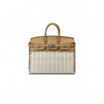 HERMÈS MASTER BIRKIN 25 PICNIC BAG SESAME CROCODILE LEATHER AND WOVEN WICKER BAG H082668CK05 (25*20*13cm)